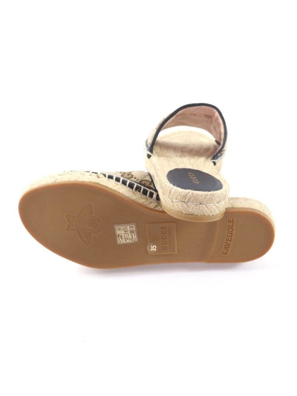 Gucci GG Canvas Marmont Espadrille Sandals Beige Gold 35 - Picture 7 of 13